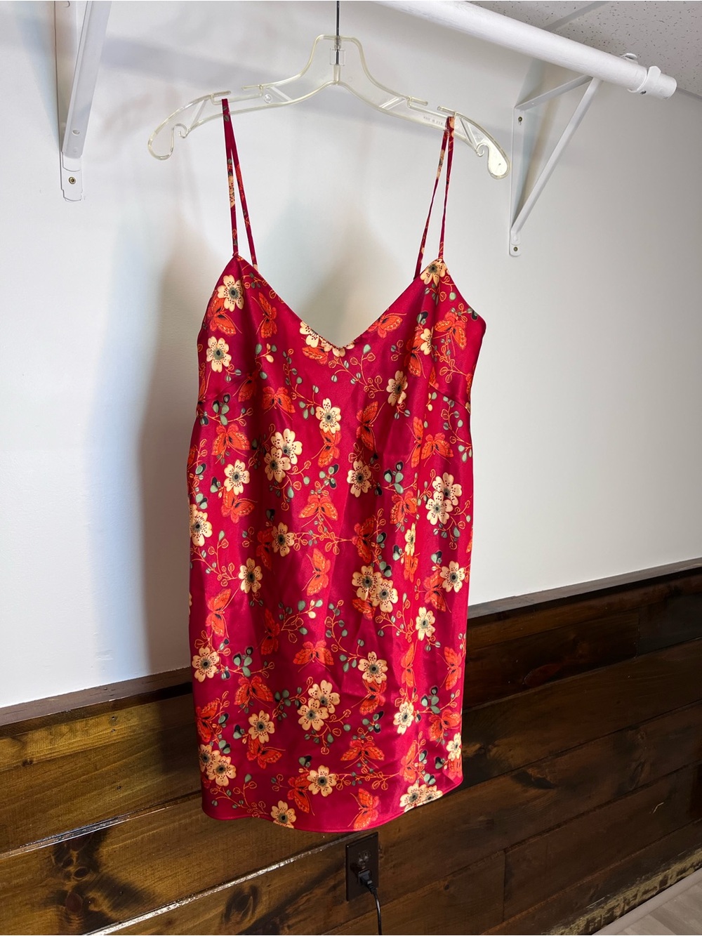 August Silk Floral Satin Slip Dress- M